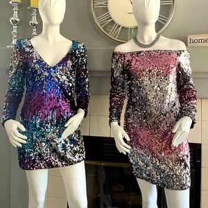 Sequin pink silver strapless dress 🌷🌷